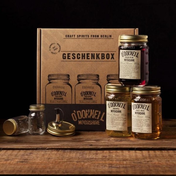 Moonshine Geschenkbox 3x350ml inkl. Ausgießer und 2x Shotgläser